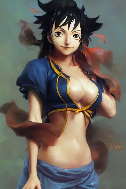 Prompt: Nami from One Piece, digital art from artstation by Ruan Jia and Mandy Jurgens and Artgerm and william-adolphe bouguereau