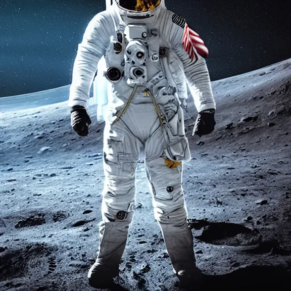Prompt: dustin bates from starset on sci fi spacesuit doing an epic cinematic pose on the moon, highly detailed, masterpiece