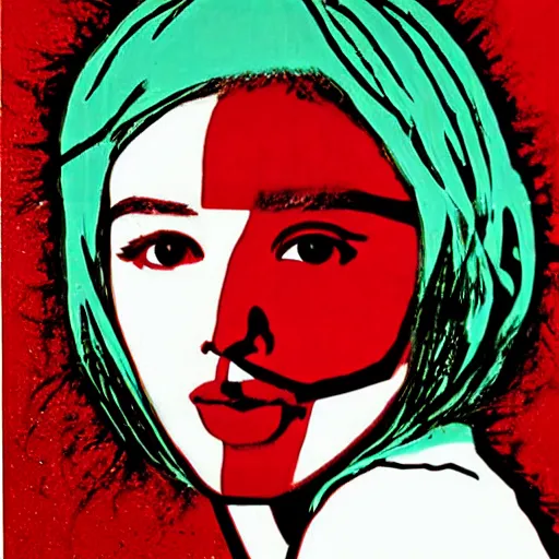 Prompt: hatsune miku painted by andy warhol