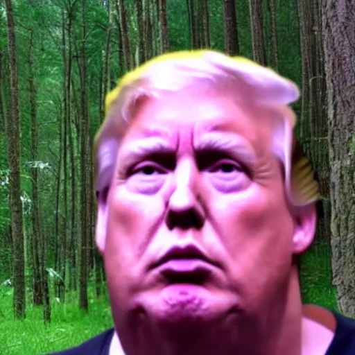 Image similar to creepy trail cam footage of an obese Donald trump
