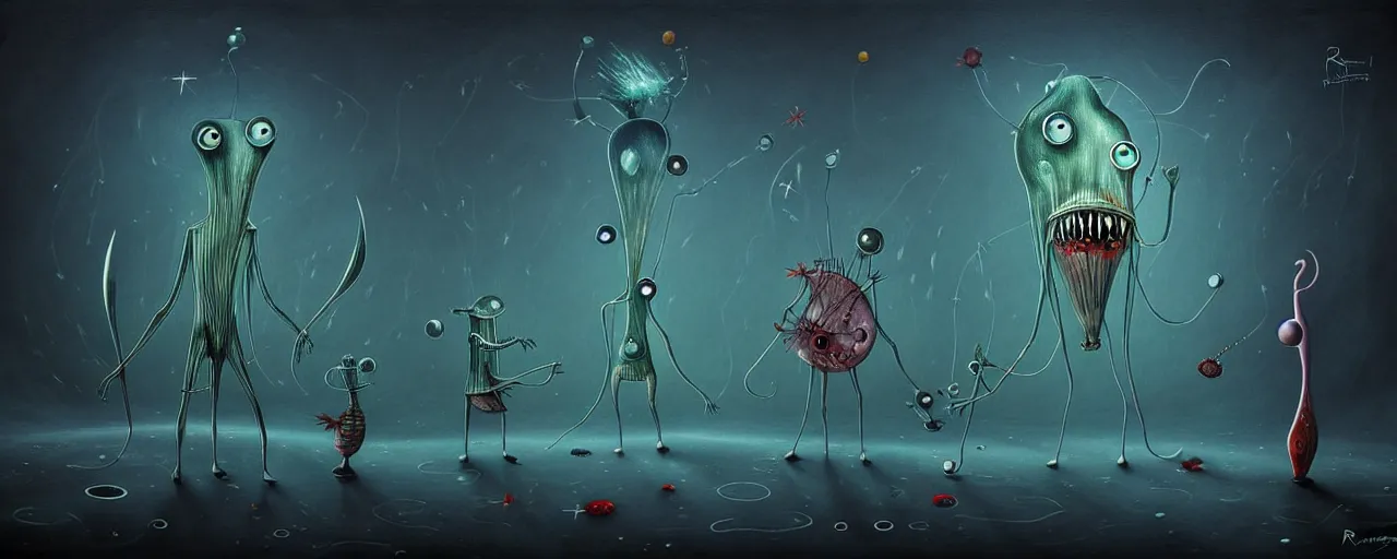 Prompt: whimsical alchemical plankton creatures, surreal dark uncanny painting by ronny khalil