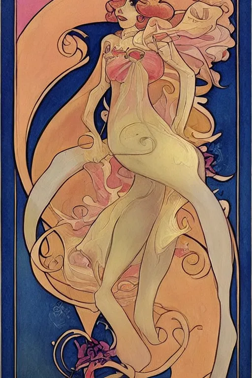 Image similar to beautiful art nouveau painting of princess - peach!!!!!!!!!