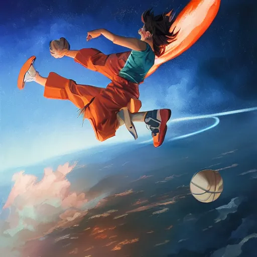 Image similar to a leather basketball comet zipping through space, hyper realistic, 8 k, behance hd artstation by jesper ejsing by rhads, makoto shinkai and lois van baarle, ilya kuvshinov, ossdraws