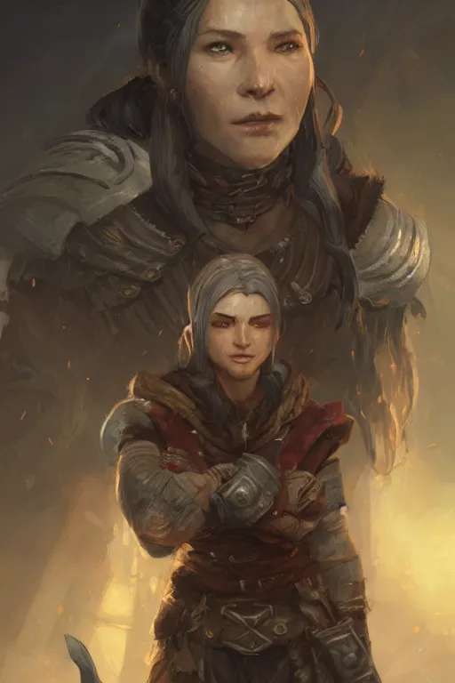 Image similar to the elder scrolls vi, charismatic rugged female nord warrior portrait, illustration, rim light, top light, perfectly shaded, soft painting, art by ross tran, krenz cushart and wenjun lin