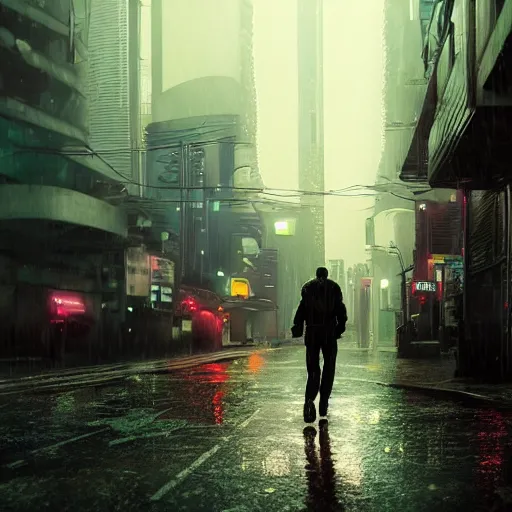 Image similar to many jellyfish running on the street at night after the rain, with the silhouette of distant mountains in the background, cyberpunk style, blade runner, by darek zabrocki, 8 k