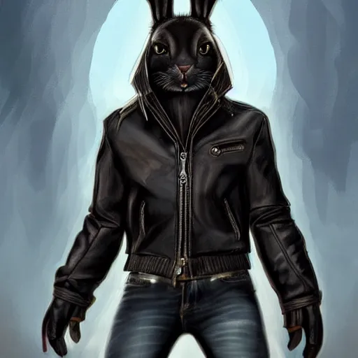 Prompt: A bunny with a small head wearing a fine leather jacket and leather jeans and leather gloves, trending on FurAffinity, energetic, dynamic, digital art, highly detailed, FurAffinity, high quality, digital fantasy art, FurAffinity, favorite, character art