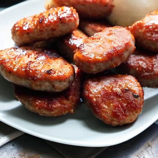 Prompt: very delicious sausage nugget bbq on plate