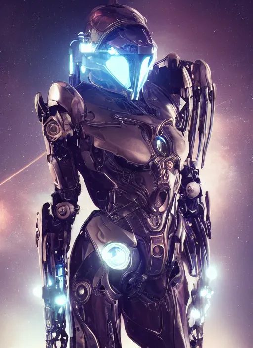 Image similar to photo of a robot made of clock parts, warframe armor, beautiful face, scifi, nebula reflections, stars, professionally color graded, 8 k high definition, insanely detailed, intricate, innocent, art by akihiko yoshida and artgerm