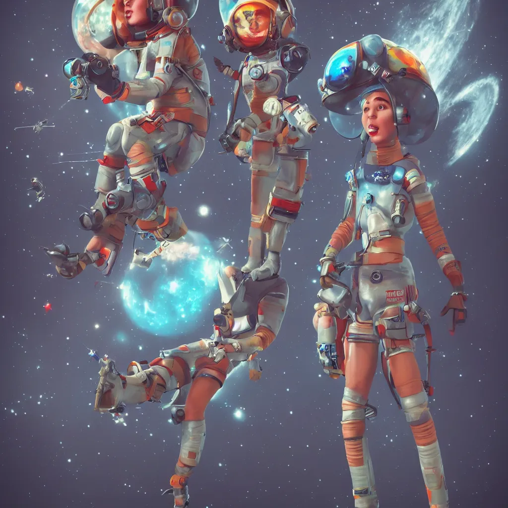 Image similar to retro space girl fairy cosmonaut, unreal engine, artstation