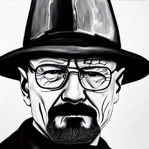 Prompt: Walter white Black and white painting