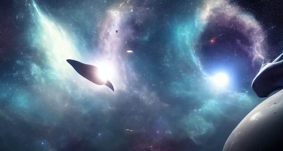 Prompt: high quality photo of big whale floating in dark beautiful space filled with stars, planets and galaxies, photorealism, 8k, rendered by unreal engine