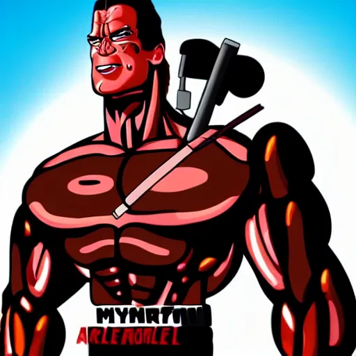 Prompt: arnold schwarzenegger as a cartoon animal, the terminator, animation, myazaki, high quality, hd, 4 k