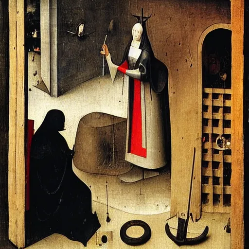 Image similar to woman recording her first tik tok video ever, 1 4 3 0, medieval by hieronymus bosch