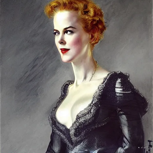 Prompt: young nicole kidman in prey picture by j. c. leyendecker and peter paul rubens, asymmetrical, dark vibes, realistic painting, organic painting, matte painting, geometric shapes, hard edges, graffiti, street art : 2 by j. c. leyendecker and peter paul rubens : 4