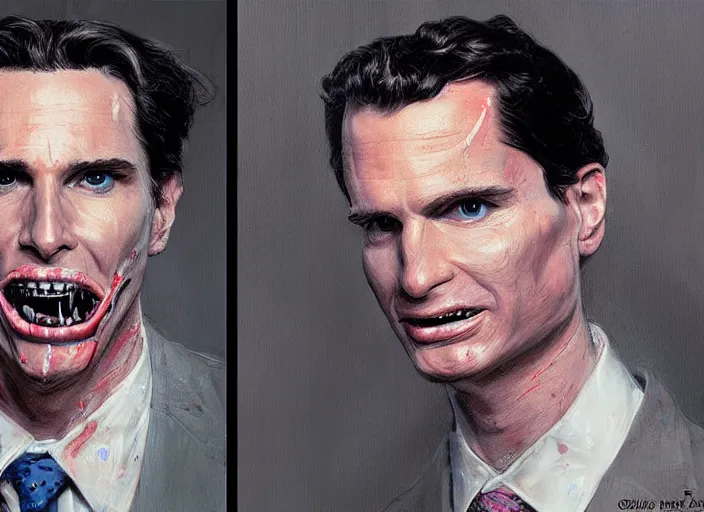 Image similar to a highly detailed terrifying portrait of patrick bateman, james gurney, james jean