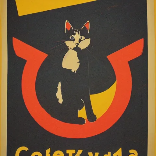 Image similar to propaganda poster with a cat as the centerpiece