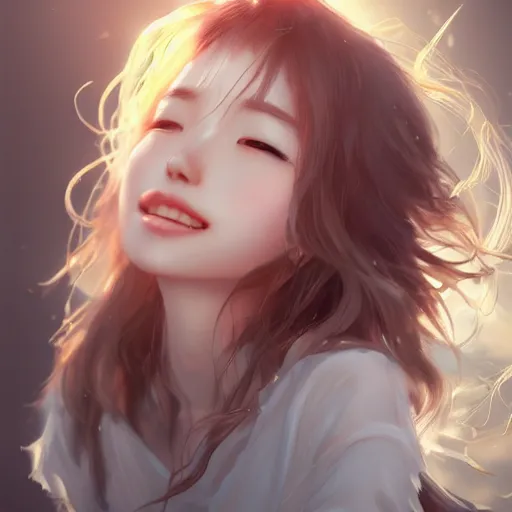 Image similar to realistic detailed semirealism beautiful gorgeous natural cute excited happy Yang Xiao Long4K high resolution quality artstyle professional artists WLOP, Aztodio, Taejune Kim, Guweiz, Pixiv, Instagram, Artstation