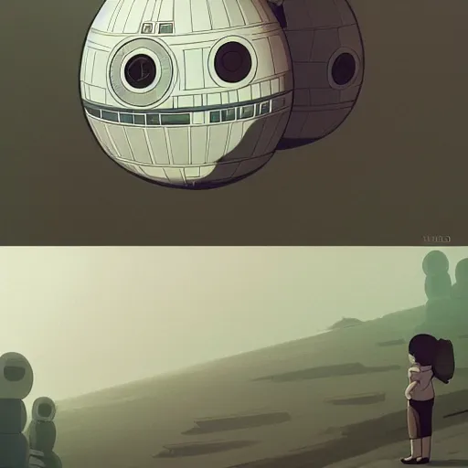 Image similar to death star in the style of ghibli, atey ghailan, cinematic,