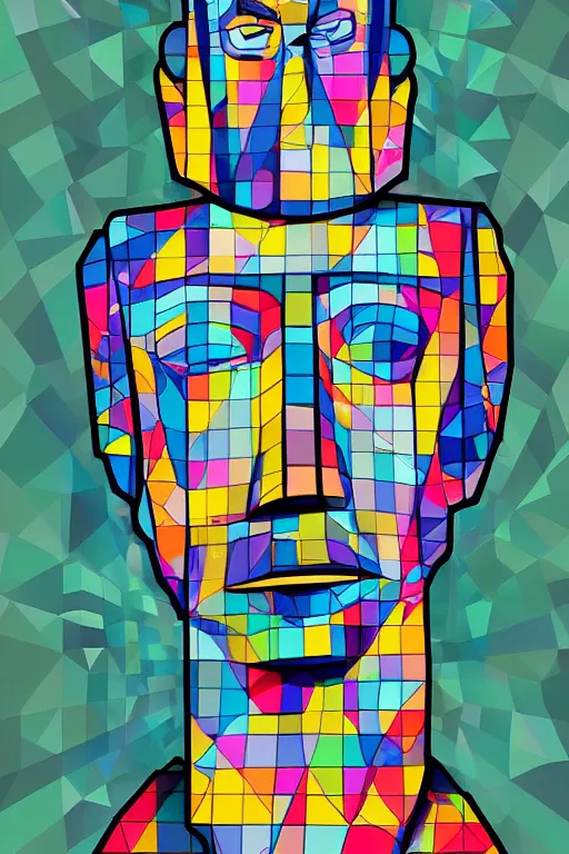 Image similar to cubist moai statue cutout digital illustration cartoon colorful beeple