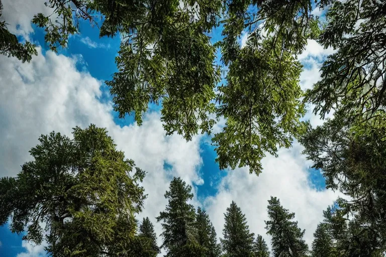 Image similar to a photo of renaissance palace, beautiful tall trees, clouds in the sky