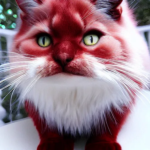 Image similar to vampire red cat realistic, fluffy fur