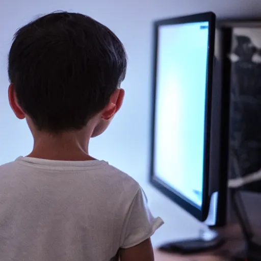 Image similar to angry child looking at monitor photo dramatic lighting from behind