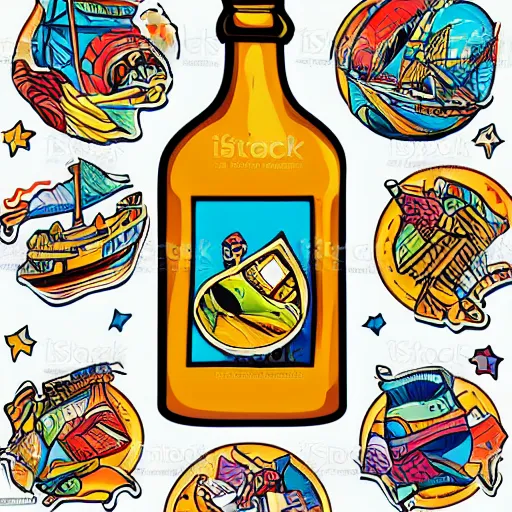 Image similar to Ship in a bottle, sticker, colorful, illustration, highly detailed, no jagged lines, vector art, smooth