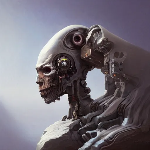 Prompt: “Beautiful hyperrealistic detailed matte portrait painting of a cyborg creature made of marble, by andreas rocha and john howe, and martin johnson heade, featured on artstation, featured on behance, golden ration, f32, well composed, cohesive”