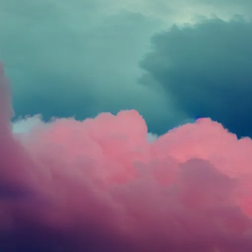 Prompt: a pink and cyan fluffy cloud. moody and melanchonic.