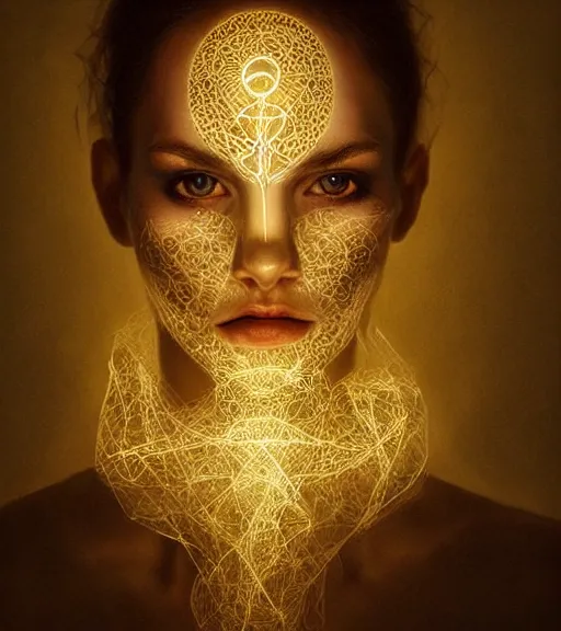 Image similar to lightpainting luminescent portrait, diffuse lightpainting, intricate wiccan facial lightpainting, elegant light, highly detailed, lifelike, photorealistic, artstation, concept art, smooth, sharp focus, art by john collier, artem demura, michael bosanko