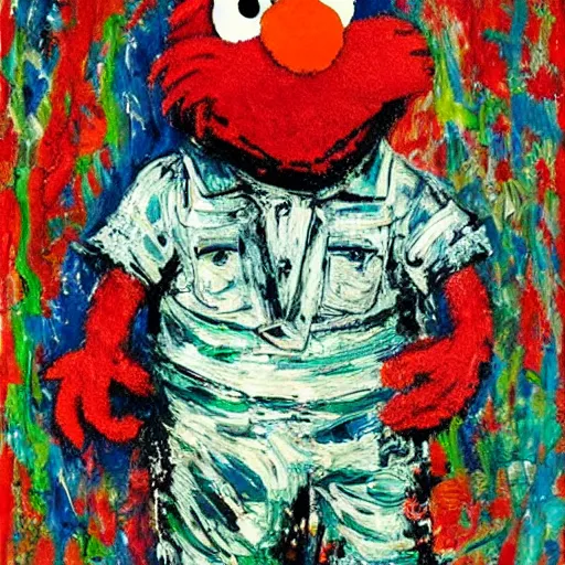 Image similar to painting of elmo by jackson pollock impressionist