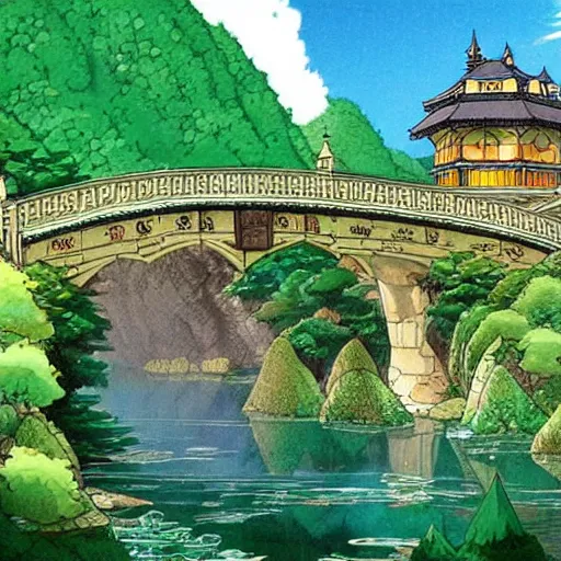 Image similar to rivendell by Studio Ghibli