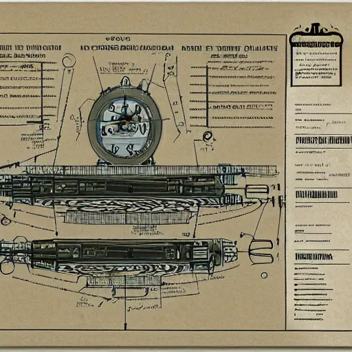 Image similar to a very detailed scheme blueprint of the time machine