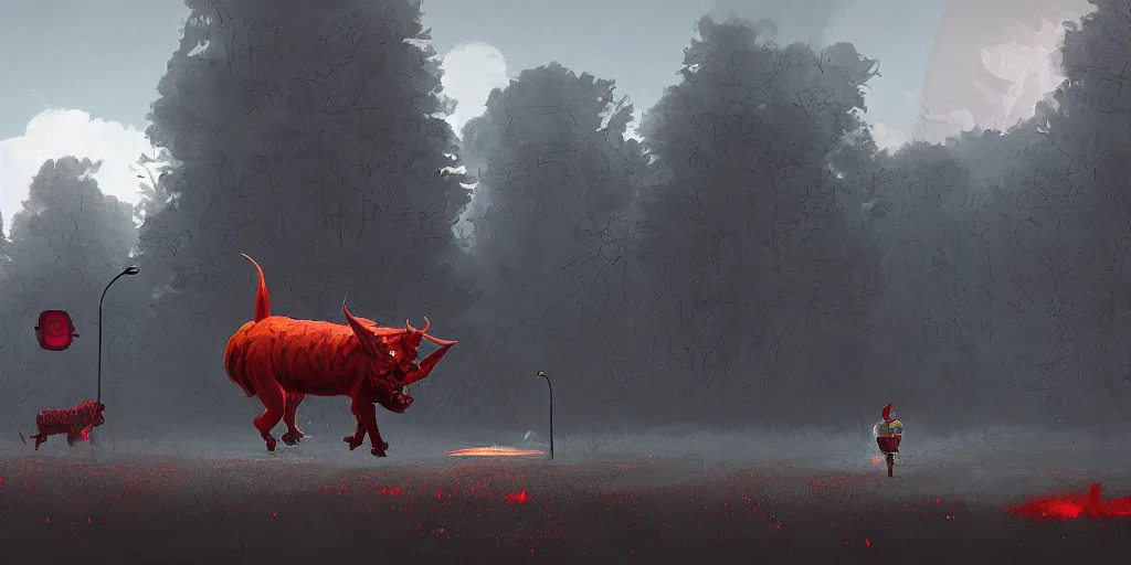 Image similar to Satan, walking through heaven, a fantasy digital Painting by Simon Stalenhag
