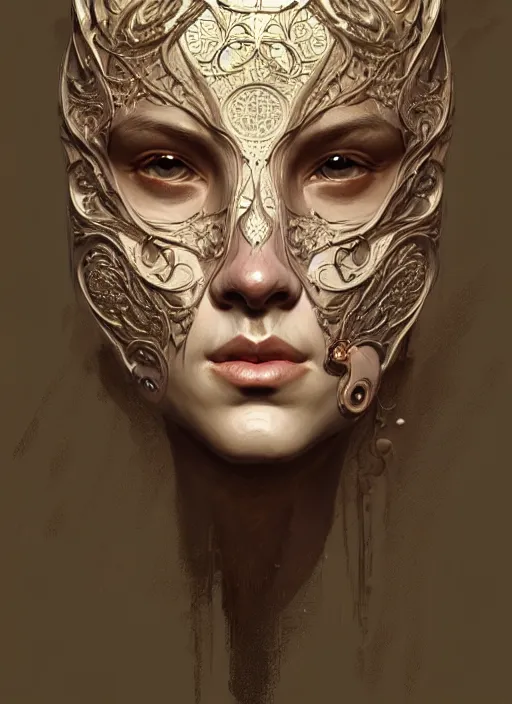 Prompt: floating thespian mask, face, detailed, intricate, elegant, highly detailed, digital painting, artstation, concept art, smooth, sharp focus, illustration, art by Krenz Cushart and Artem Demura and alphonse mucha