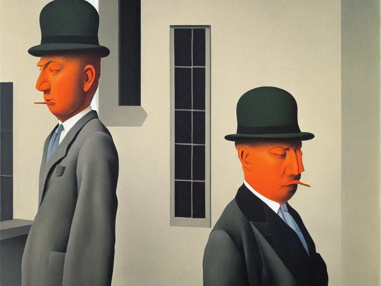 Image similar to a painting by rene magritte, high detail, high resolution