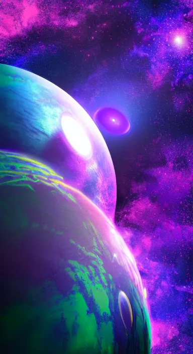 Image similar to layered purple planet space theme, background artwork, digital art, award winning, pixel art