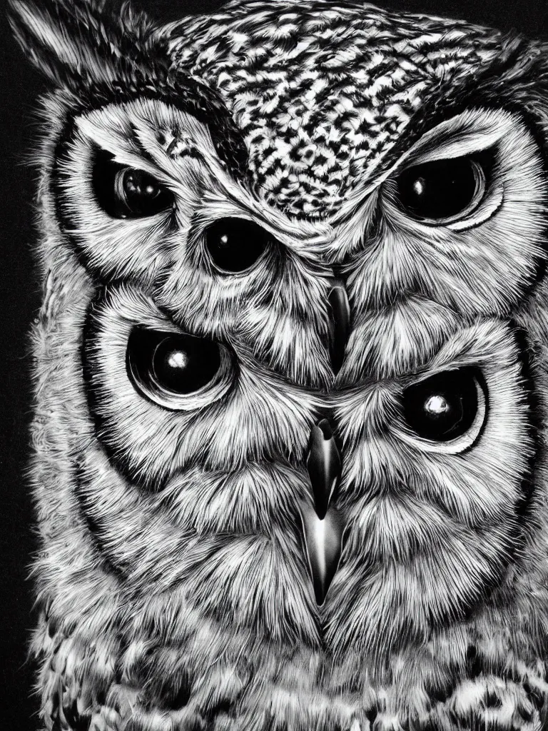 Image similar to hyperrealist highly detailed cinematic lighting studio portrait of a great horned owl, high contrast wood engraving, kentaro miura and junji ito manga style, shocking detail trending on artstation 8 k