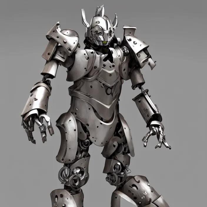 Image similar to warforged druid male anime character, wolf armor, cyborg, made of wood, made of metal, large robot, wolves, knight, medieval castle, wolf pack following, 3 d render beeple, realistic detailed octane render, pop up parade figure