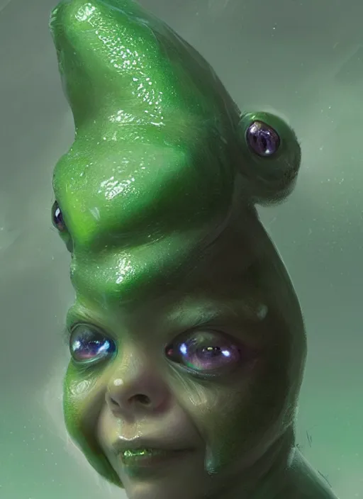 Prompt: portrait of my ethereal waifu cute innocent green slimy alien female froggy lady,, with adorable uwu eyes painted by greg rutkowski, wlop, 7 0 s scifi