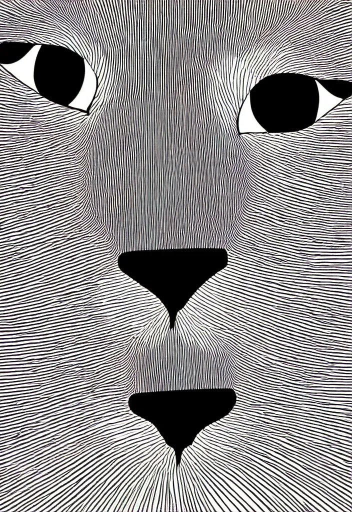 Image similar to extreme closeup of a single cat face, hyper minimalist geometric flat color solid spot color, 9 0 s graphic design art poster design in the style of die gestalten verlag