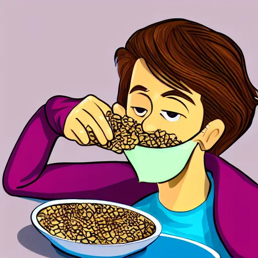 Image similar to digital art of among us sus crewmate eating cereals