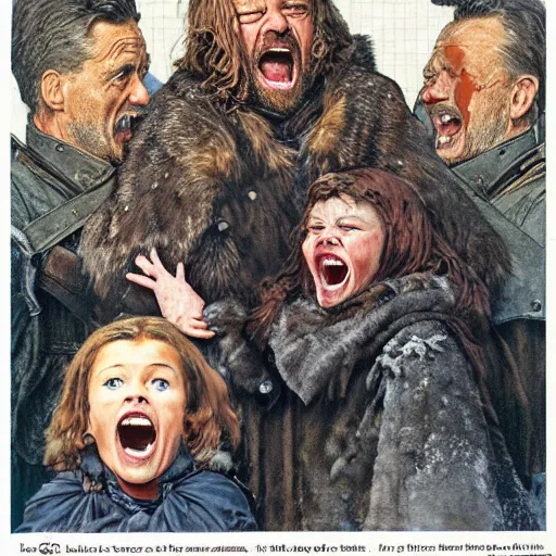 Prompt: ned stark screaming by norman rockwell