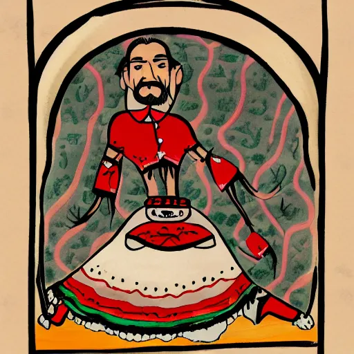 Prompt: mustachioed mexican vaquero sitting, persian folktale artstyle