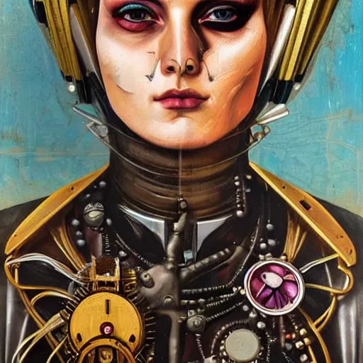 Image similar to portrait of steampunk female android, by sandra chevrier, fra angelico and sandro botticelli