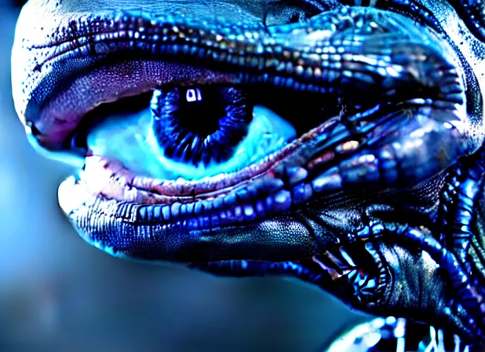 Image similar to hyperrealism, detailed textures, photorealistic 3 d render, an alien with cobalt coloured eyes in a super star system from 5 million years ago, sharp focus, ultra realistic, ultra high pixel detail, cinematic, intricate, cinematic light, concept art, illustration, art station, unreal engine 8 k