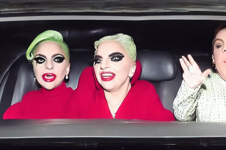 Image similar to lady gaga and judy garland carpool karaoke, highly realistic, highly detailed, high resolution, 8 k 4 k,