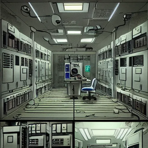 Image similar to a computer server room that looks well lived - in. in the style of gits mamoru oshii. r / corecyberpunk