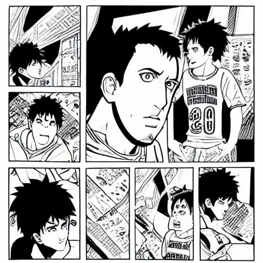 Image similar to “Water Boy directed by cursed Adam Sandler” graphic novel illustrated by Kishimoto published on Shonen Jump 1996 black and white pen and ink highly detailed