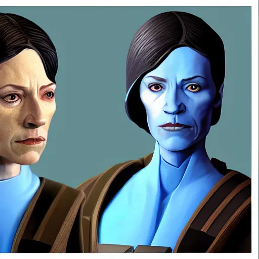 Image similar to grand admiral thrawn and karyn faro merged into one person, detailed, accurate, realistic, 4 k